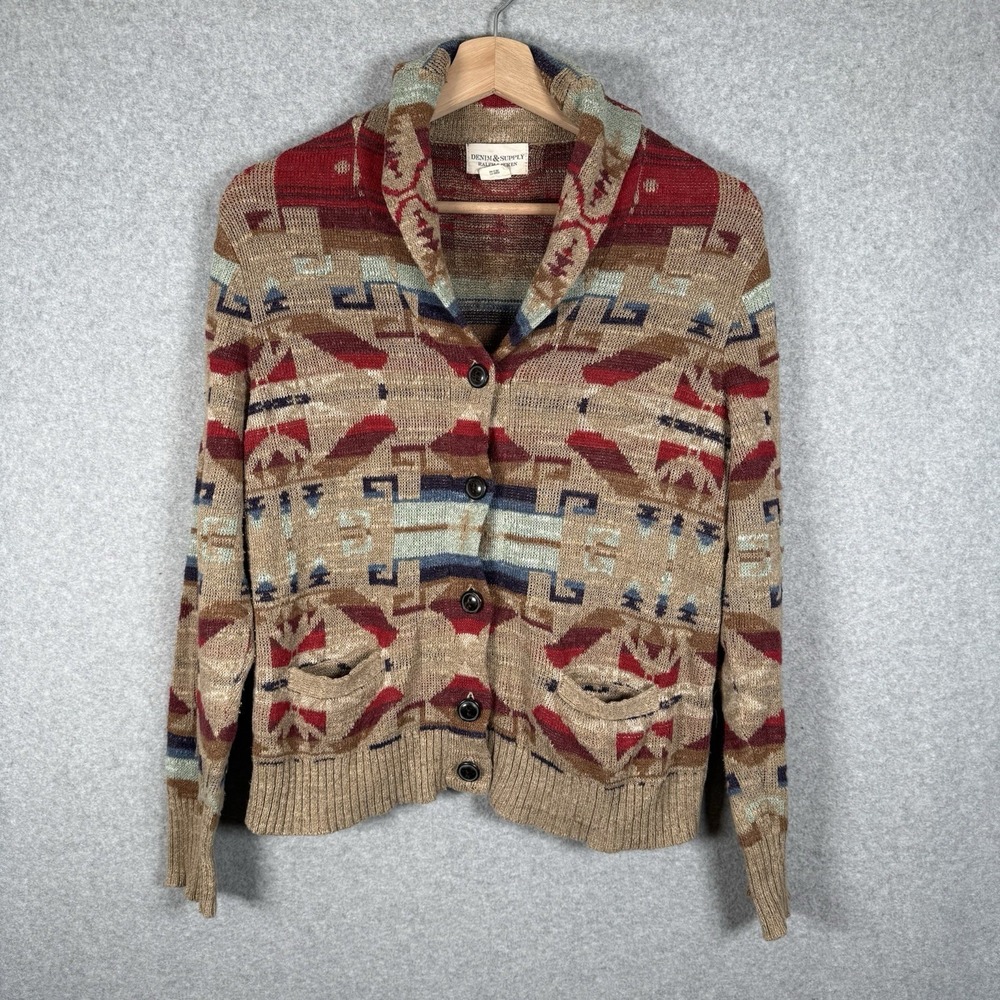 Ralph Lauren Denim Supply Aztec Southwest Navajo Shawl Collar Cardigan Size XL